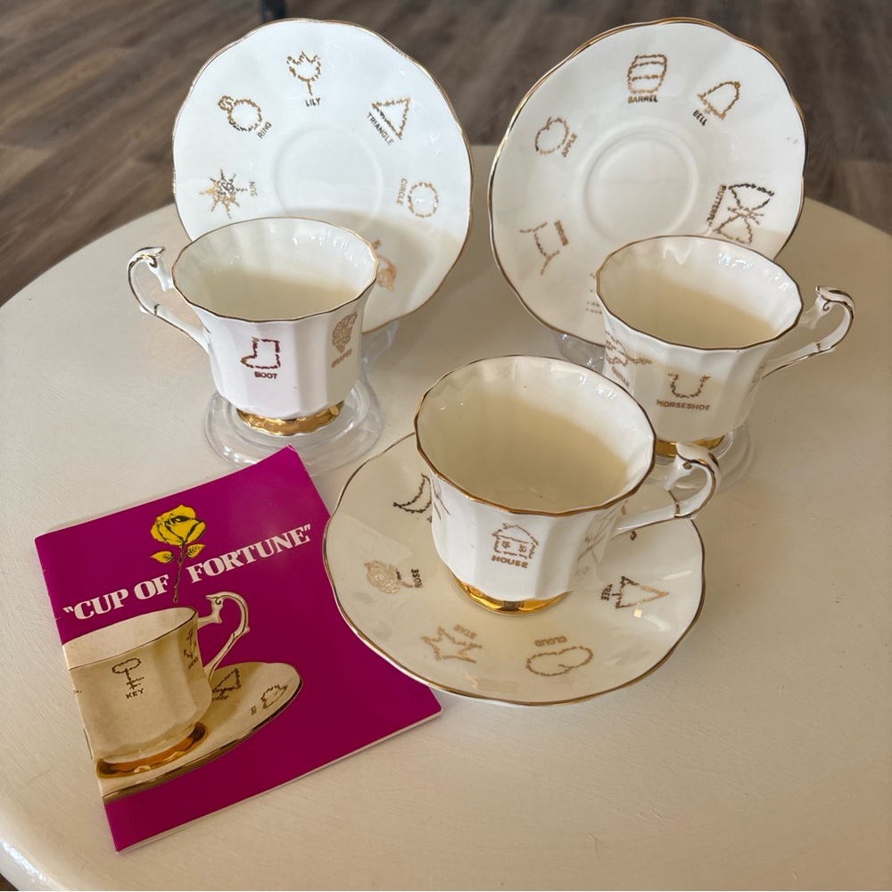 Vintage Red Rose Taylor & Kent Cup of Fortune Tea Cup Set with Tea Leaf Symbols